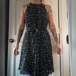 Signature by Sangria Silk Black and White Midi Dress